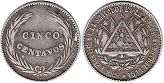 монета Сальвадор 5 сентаво 1914