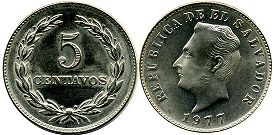 монета Сальвадор 5 сентаво 1977