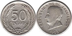 монета Сальвадор 50 сентаво 1953
