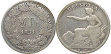 монета Швейцария 1/2 франка 1851