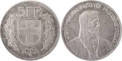 монета Швейцария 5 франков 1925