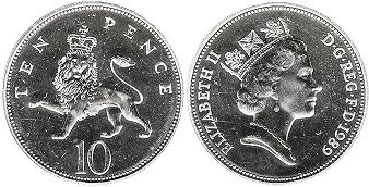 монета Великобритания 10 пенсов 1989