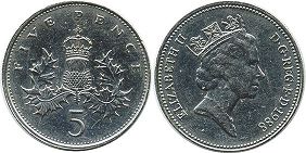 монета Великобритания 5 пенсов 1988