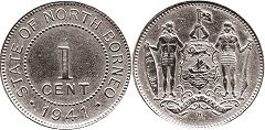 монета Британское Северное Борнео 1 цент 1941