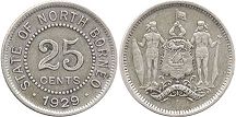 монета Британское Северное Борнео 25 центов 1929