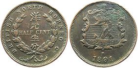 монета Британское Северное Борнео 1/2 цента 1891