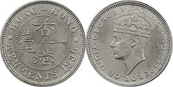 монета Гонконг 10 центов 1938