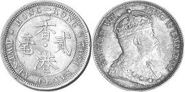 монета Гонконг 20 центов 1902