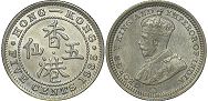 монета Гонконг 5 центов 1935