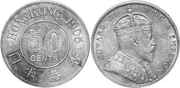 монета Гонконг 50 центов 1905