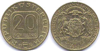 монета Австрия 20 шиллингов 1987