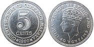 монета Малайя 5 центов 1939