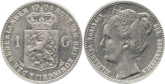 монета Нидерланды 1 гульден 1908