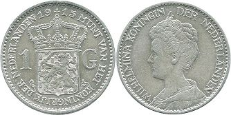 монета Нидерланды 1 гульден 1914