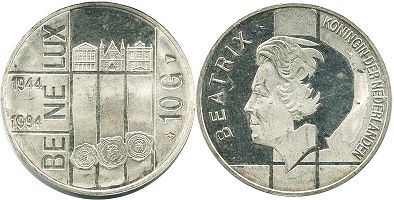 монета Нидерланды 10 гульденов 1994