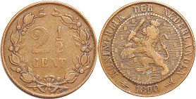 монета Нидерланды 2,5 цента 1890