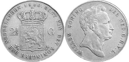 монета Нидерланды 2,5 гульдена 1840