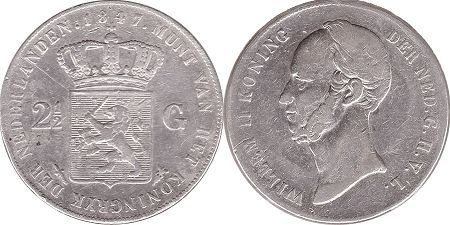 монета Нидерланды 2,5 гульдена 1847