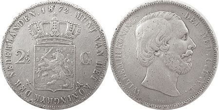 монета Нидерланды 2,5 гульдена 1872