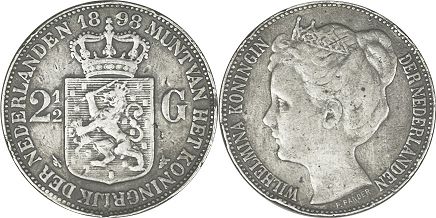 монета Нидерланды 2,5 гульдена 1898