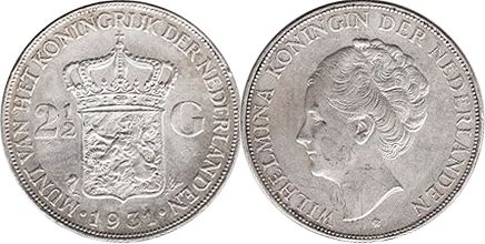 монета Нидерланды 2,5 гульдена 1931