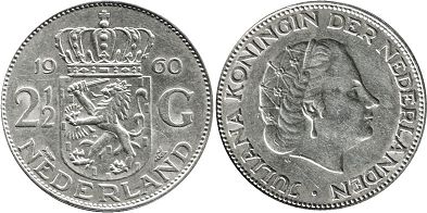 монета Нидерланды 2,5 гульдена 1960