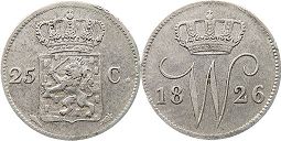 монета Нидерланды 25 центов 1826