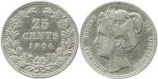 монета Нидерланды 25 центов 1904