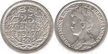 монета Нидерланды 25 центов 1917