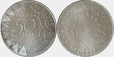 монета Нидерланды 50 гульденов 1987