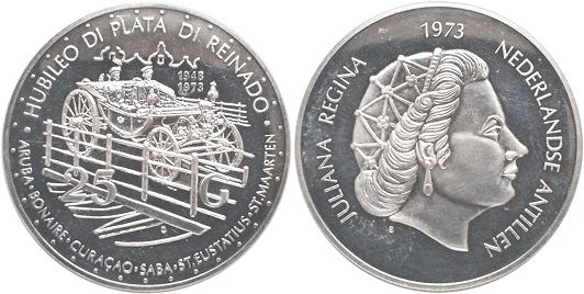 монета Нидерландские Антиллы 25 гульденов 1973