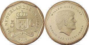 монета Нидерландские Антиллы 5 гульденов 2014