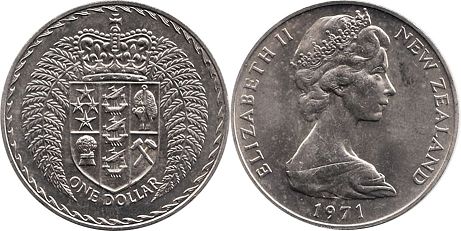монета Новая Зеландия 1 доллар 1971
