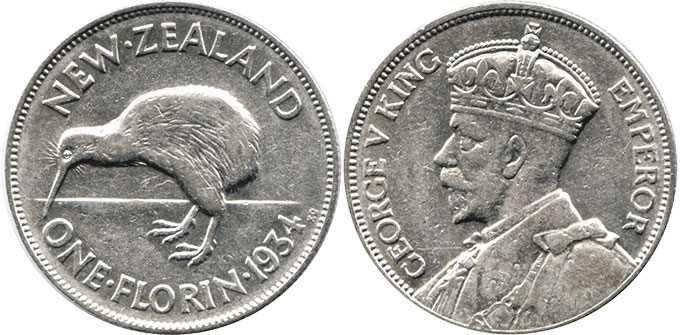 монета Новая Зеландия 1 флорин 1934