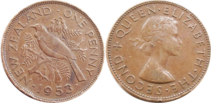 монета Новая Зеландия 1 пенни 1953