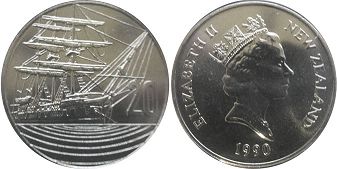 монета Новая Зеландия 20 центов 1990