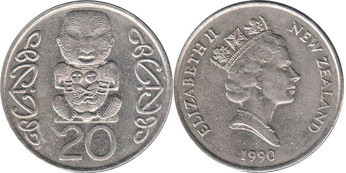 монета Новая Зеландия 20 центов 1990