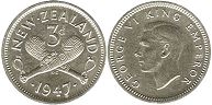 монета Новая Зеландия 3 пенса 1947