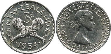 монета Новая Зеландия 3 пенса 1954