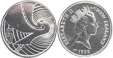 монета Новая Зеландия 5 центов 1990