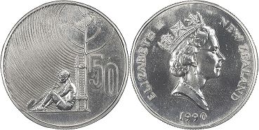 монета Новая Зеландия 50 центов 1990