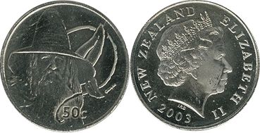 монета Новая Зеландия 50 центов 2003 Гэндальф