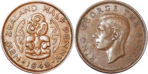 монета Новая Зеландия 1/2 пенни 1949