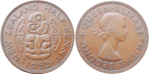 монета Новая Зеландия 1/2 пенни 1953
