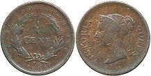 монета Стрэйтс Сеттлментс 1/4 цента 1845