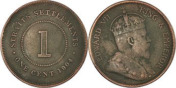монета Стрэйтс Сеттлментс 1 цент 1904
