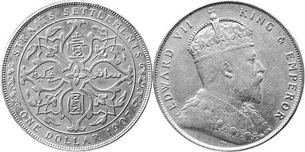 монета Стрэйтс Сеттлментс 1 доллар 1907