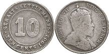 монета Стрэйтс Сеттлментс 10 центов 1902
