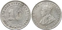 монета Стрэйтс Сеттлментс 10 центов 1919