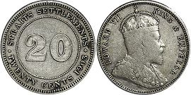 монета Стрэйтс Сеттлментс 20 центов 1903